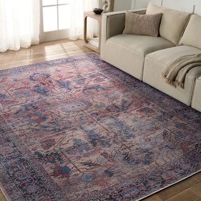 Ainsworth Machine Washable Medallion Blue/ Pink Area Rug