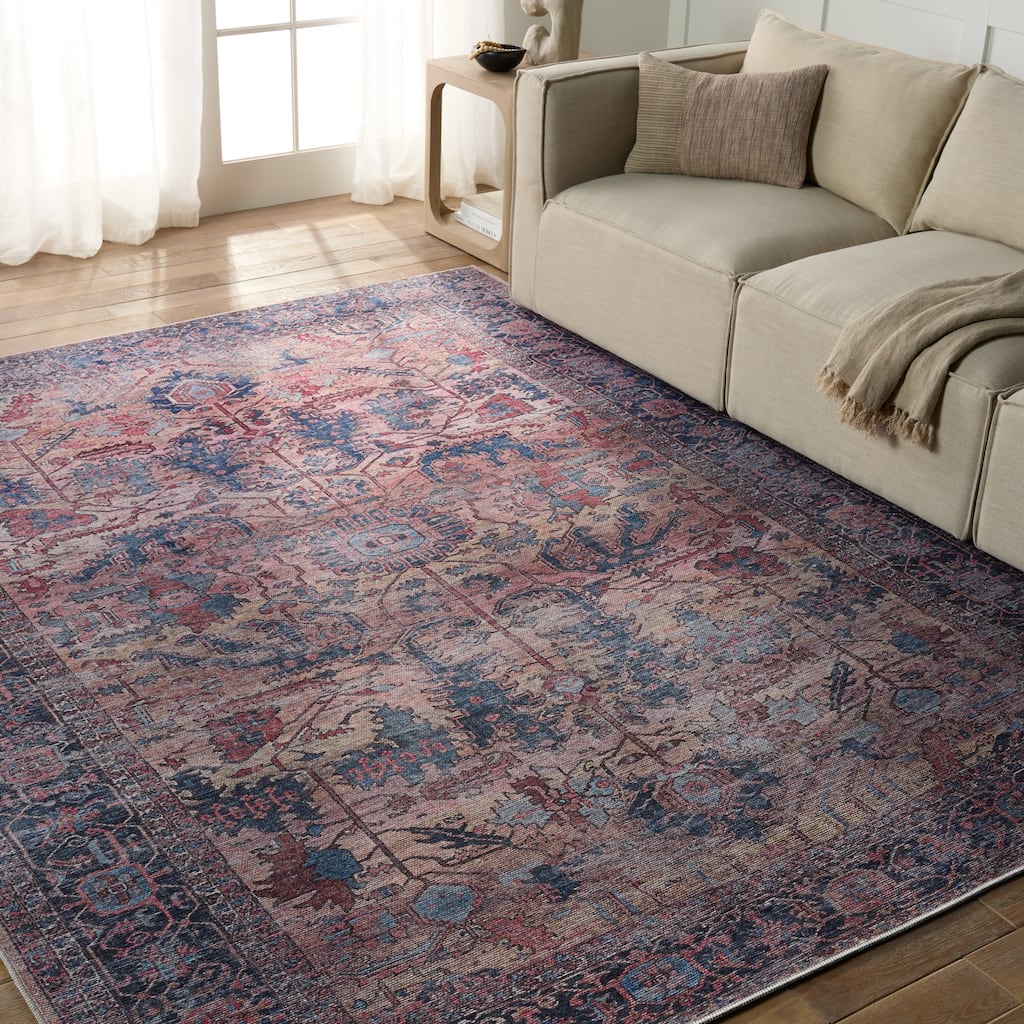 Ainsworth Machine Washable Medallion Blue/ Pink Area Rug