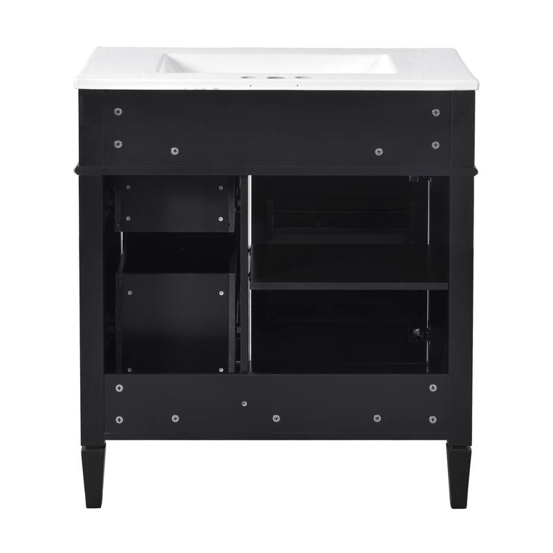 GDFStudio - Caldwell Modern Bathroom Vanity with Ceramic Sink, 2 Storage Drawers and Tip-Out Organizer - 30'W