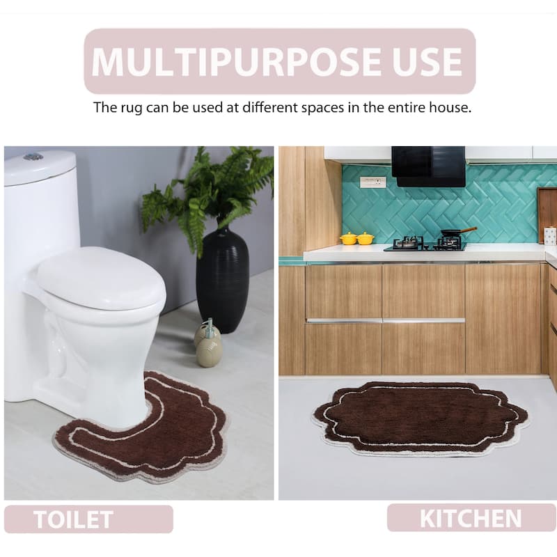 Allure Collection 100% Cotton Non-Slip Bathroom Rug Set, 3 Piece Machine Washable- Bathroom Rug, Bath Rug, U Shaped Contour