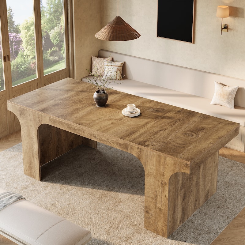 Wooden Rectangular Dining Table for 6-8 People with Sled Base