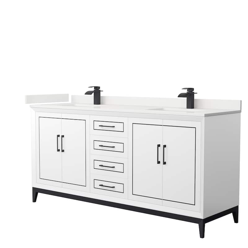 Marlena 72-inch Double Vanity, Quartz Top - White, Black Trim, White Quartz Top