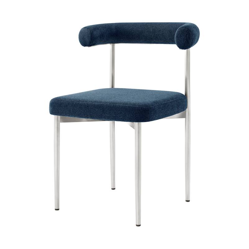 HomeRoots Set of Two Blue And Silver Upholstered Polyester Open Back Dining Side Chairs
