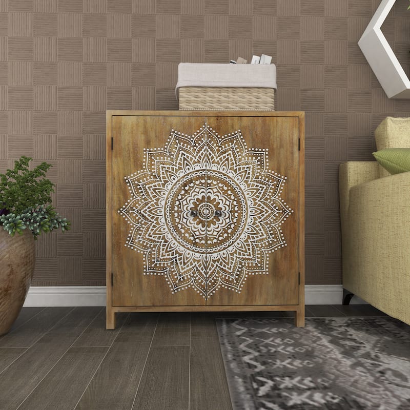 Brown Wood Bohemian Cabinet 36 x 32 x 14
