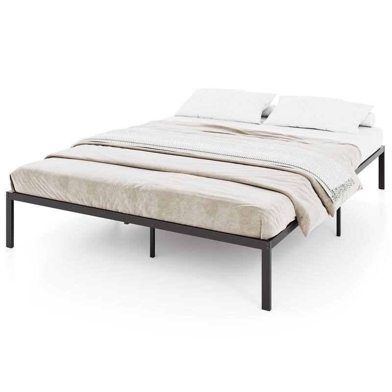 Gymax Queen Size Metal Bed Frame Heavy Duty Support Slats Mattress