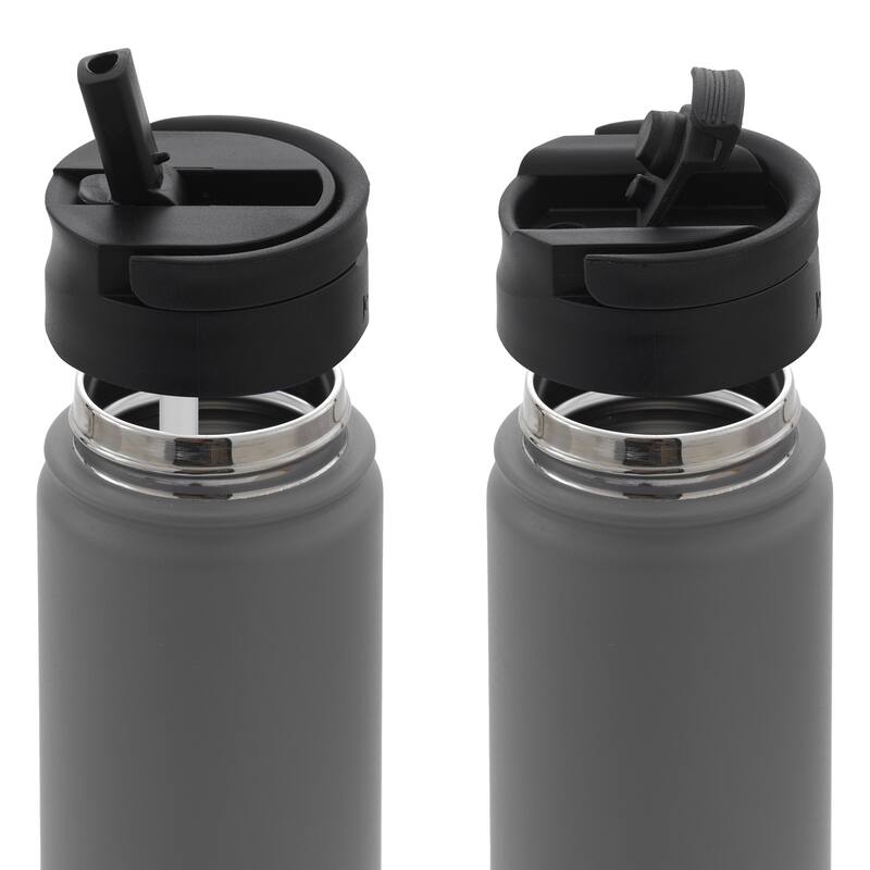 JoyJolt Triple Insulated Stainless Steel Water Bottle with Flip Lid & Sport Straw Lid - 22 oz
