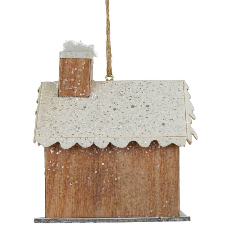 4" Battery Operated Tan Brown and White Lighted House Christmas Ornament