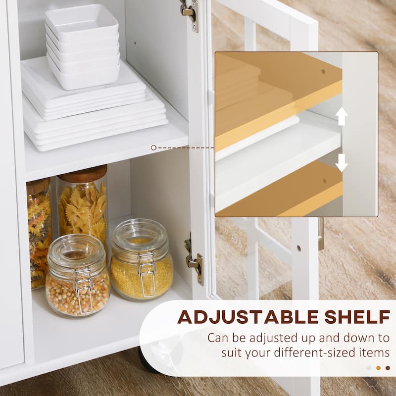 HOMCOM Rolling Kitchen Island with Storage, Utility Kitchen Cart with 2 Drawers, 2 Cupboards, White
