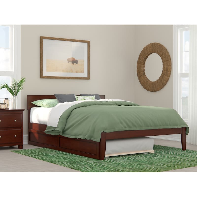 AFI Boston Platform Bed with Trundle - Walnut - Queen