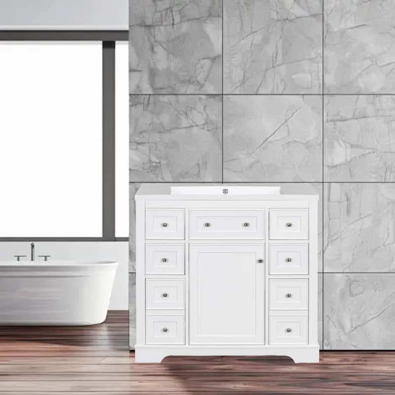 Modern 36" Freestanding Bathroom Vanity with Sink, Cabinet, Drawers & Adjustable Shelf - White