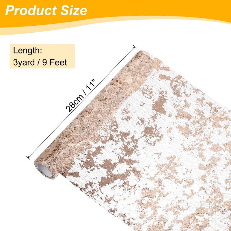 Table Runner, Sequin Gold Foil Thin Mesh Metallic Table Runner - Rose Gold - 9 Feet