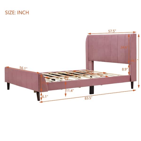 dimension image slide 0 of 9, Twin/Full/Queen Size Velvet Upholstered Platform Bed Frame with Headboard and Wooden Slats Support, No Box Spring Needed