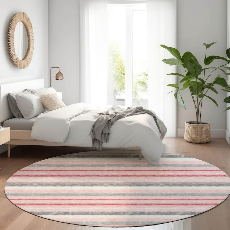 Premium Washable Super Soft Sophisticated Stripe Mayfield Rug - Pink - 8' x 8'