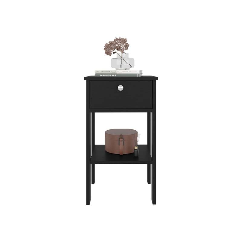 Black Wengue Nightstand with 1 Drawer, 1 Shelf, and 4 Legs