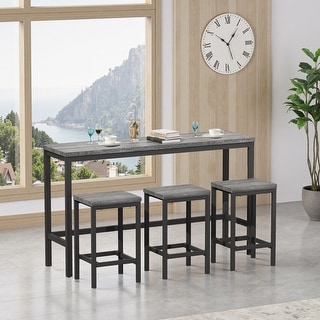 4 Piece Counter Height Extra Long Dining Table Set with 3 Side Stools ...