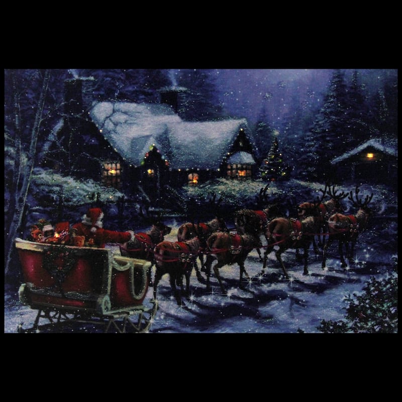 LED Santa Claus in Sleigh Christmas Canvas Wall Art 15.75 x 23.5