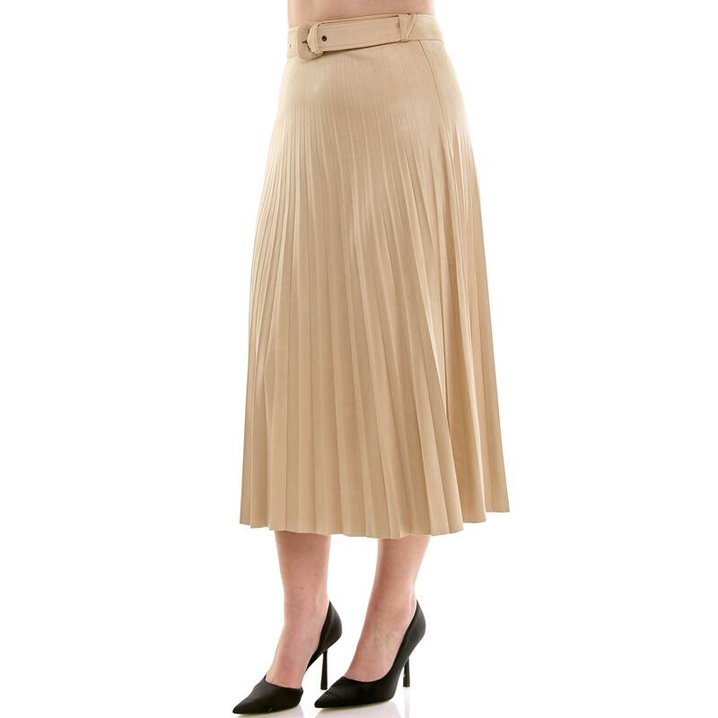 Nicole Miller Faux Suede Pleated Midi Skirt - 8