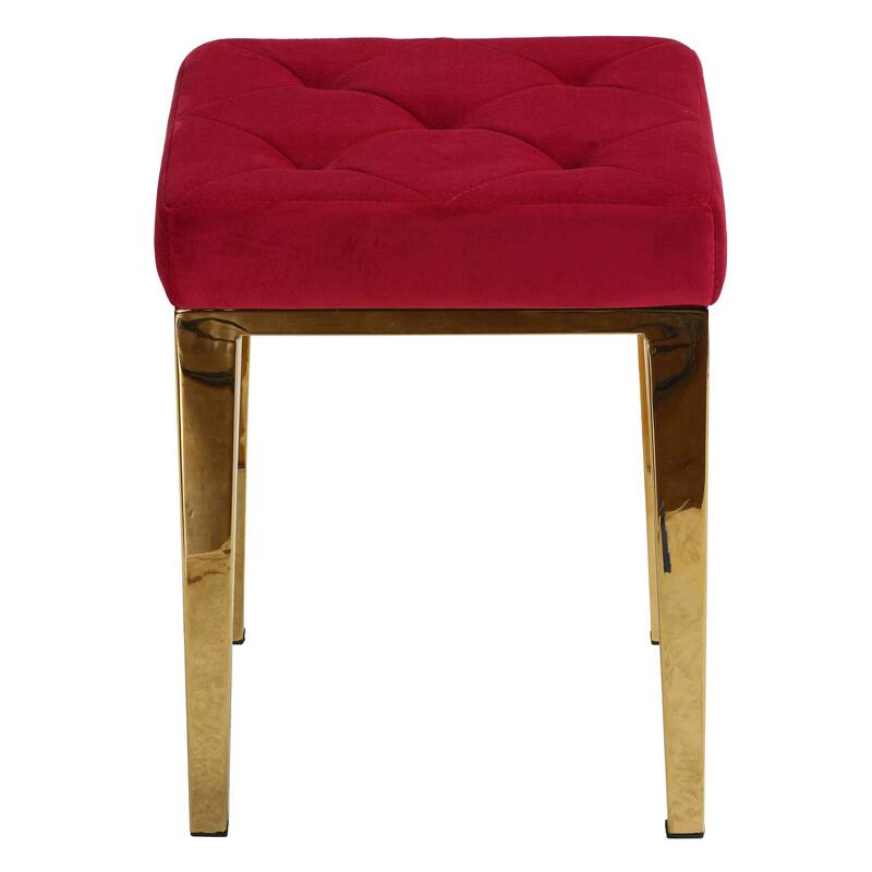 Cortesi Home Leeds Square Ottoman in Pink Velvet, Brushed Gold