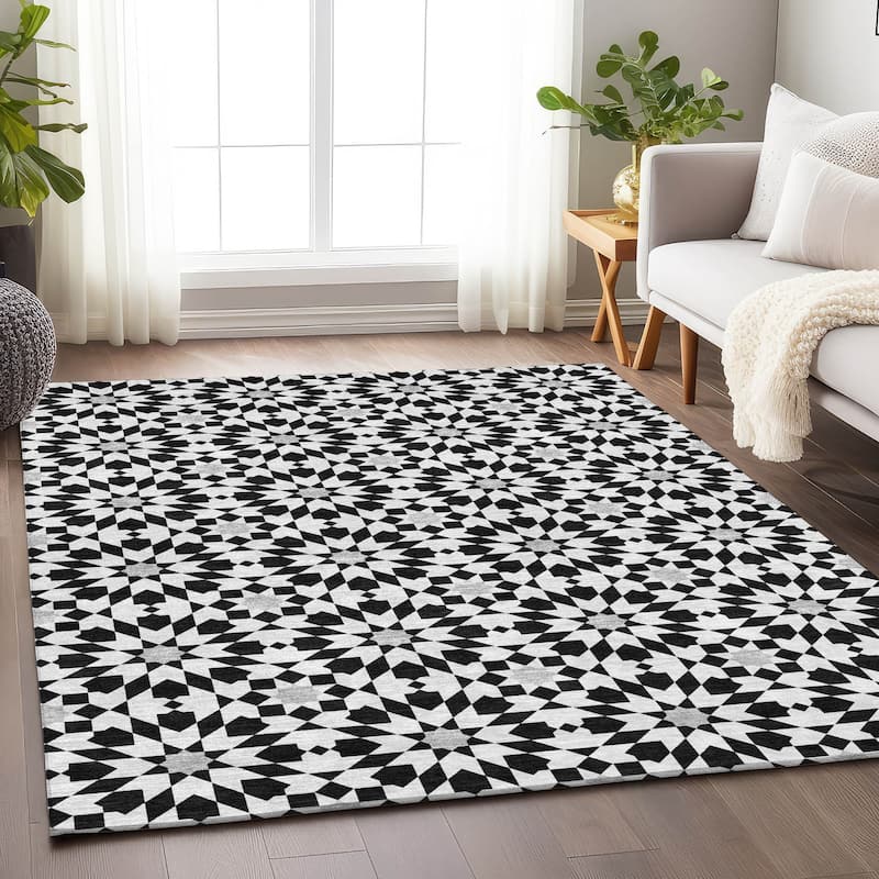 Premium Washable Super Soft Modern Mosaic Mayfield Rug - Black - 2' 6" x 3' 10"