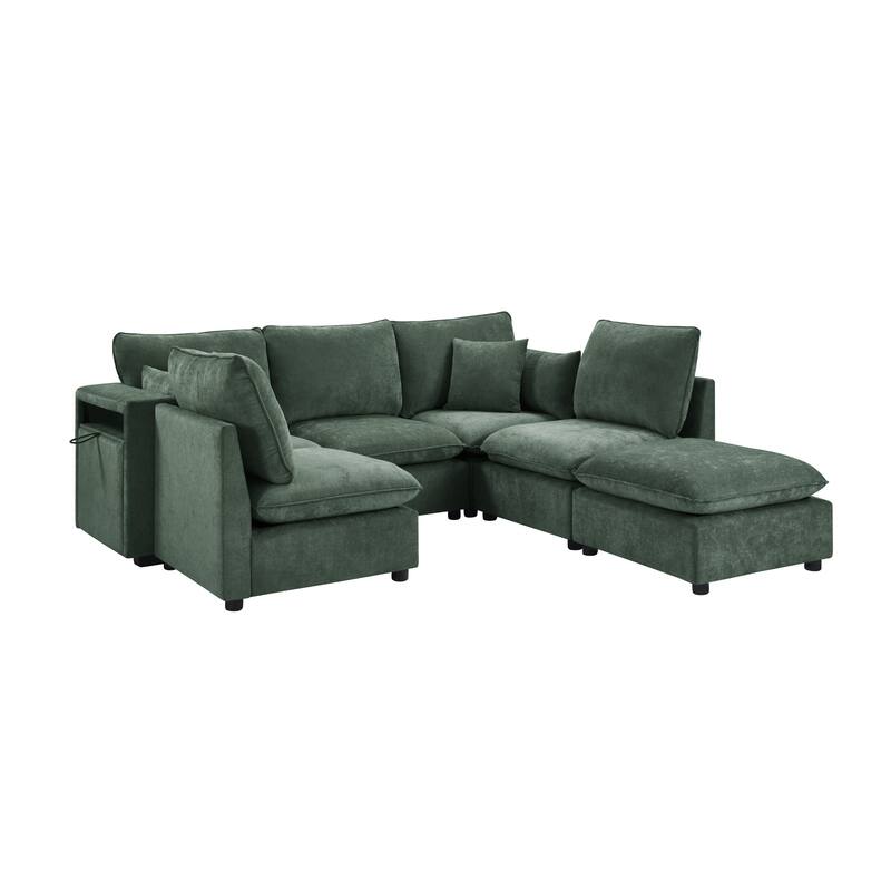 Large Modular Sectional Sofa for Living Room, U-Shaped & L-Shaped Sleeper Sofa Bed with Ottoman & USB Ports