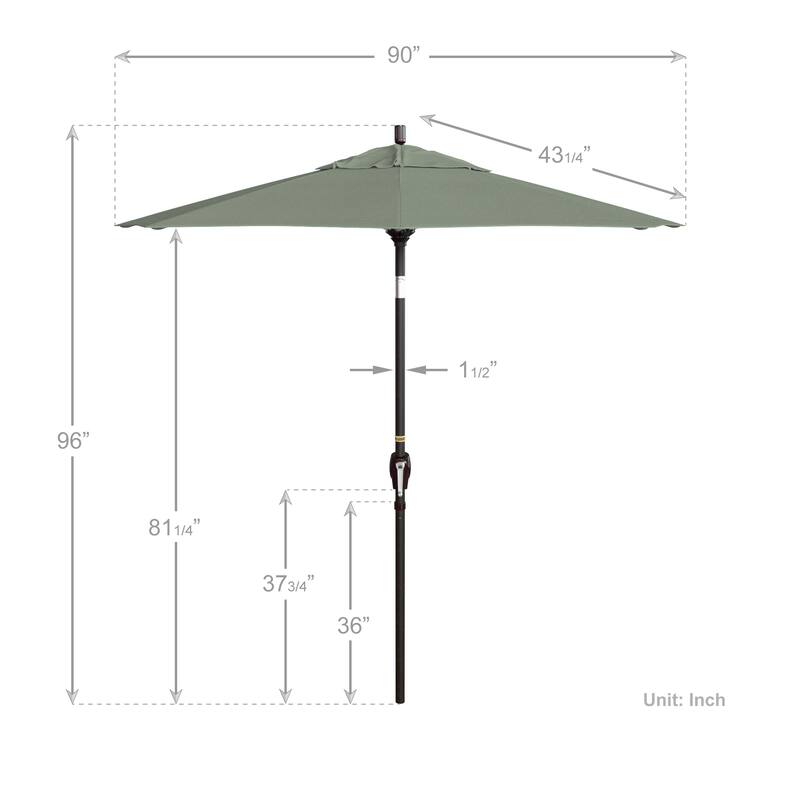 California Umbrella 7.5' Round Crank Lift Push Button Tilt Bronze Aluminum Patio Umbrella with Sunbrella Cilantro Fabric