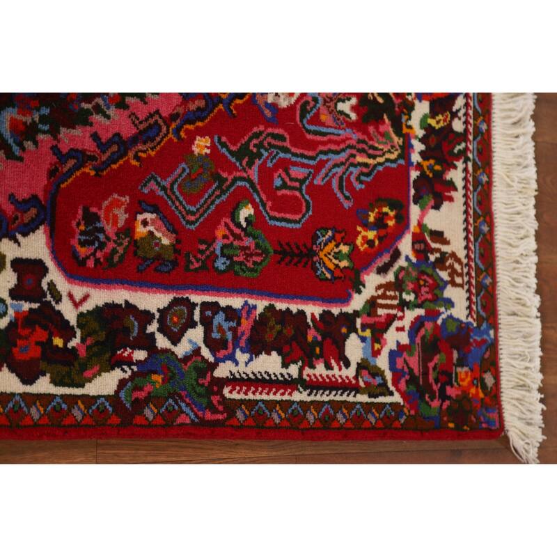 Hand Knotted Oriental 100% Wool Carpet Traditional Floral Red Bakhtiari Area Rug - 4' 10'' X 3' 7''