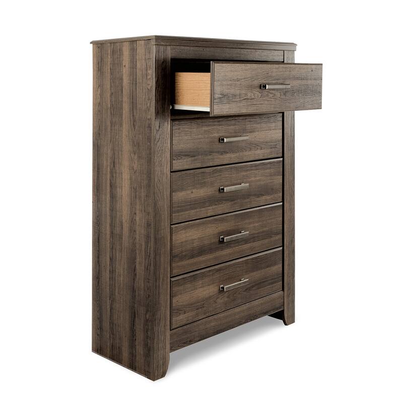 Rye Tall Dresser Chest, 5 Drawers, Modern Classic Laminate Dark Brown