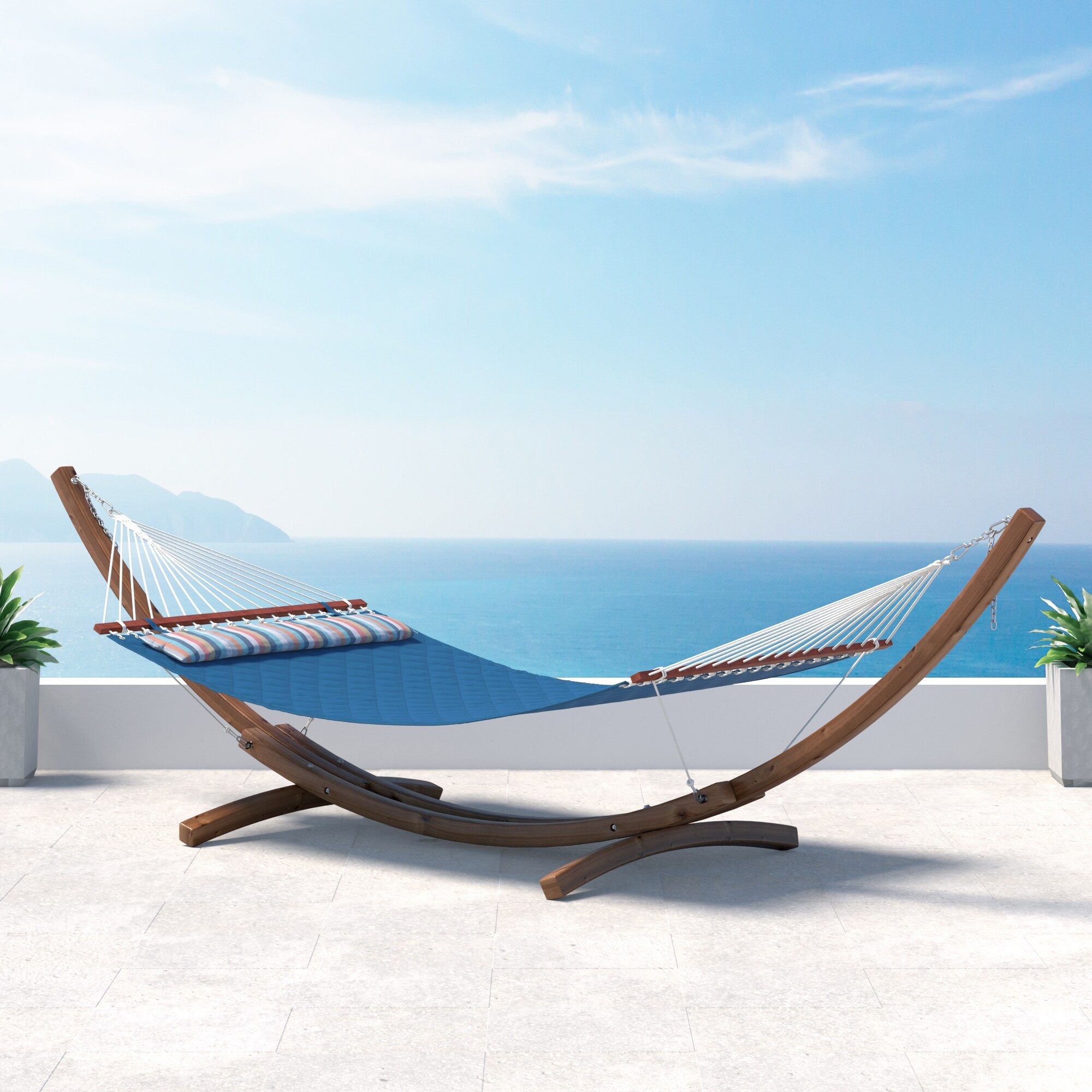 Double Hammock With Stand – 440lbs Capacity, 6 Height Adjustments, For Indoor & Outdoor Use (Blue)