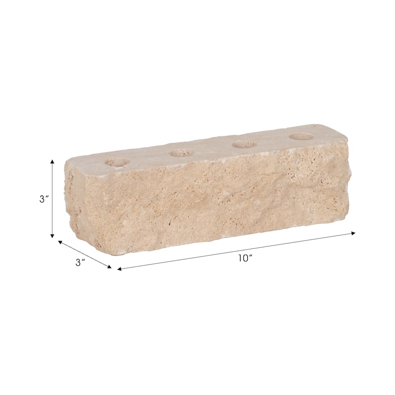 Tan 10 in. Travertine Modern Live Edge 4-Taper Candle Holder - 10.0"