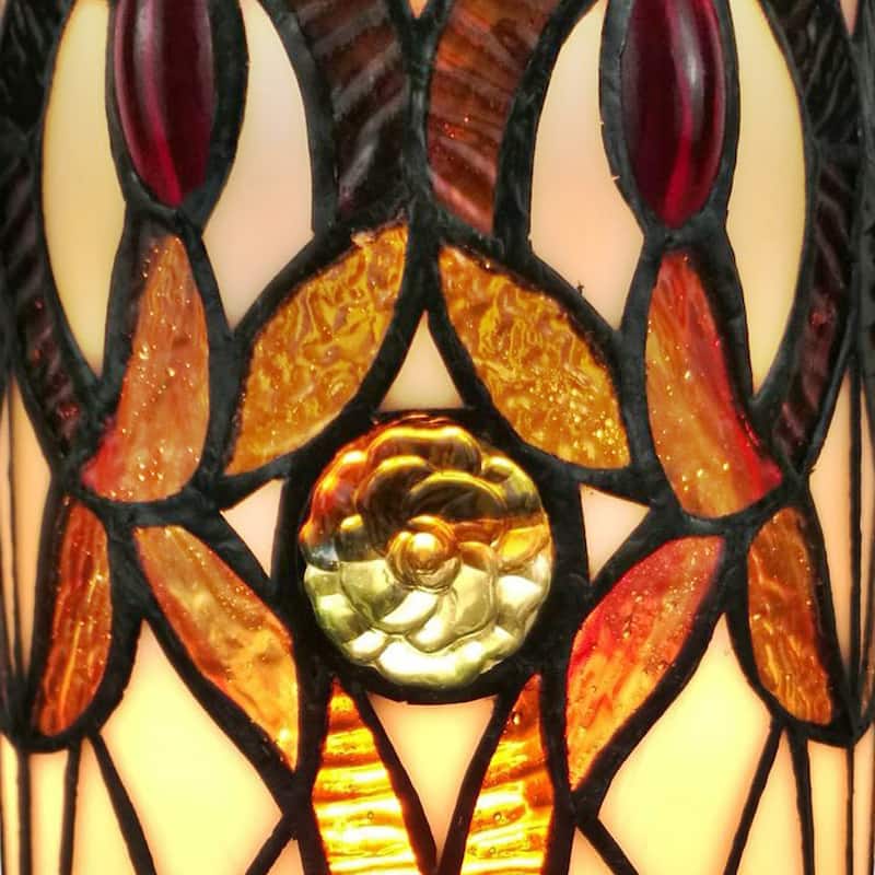 Tiffany Style Table Lamp Floral Stained Glass Bedside Night Stand 10.5" Tall 5" Wide Handmade Gift AM337TL05 Amora Lighting