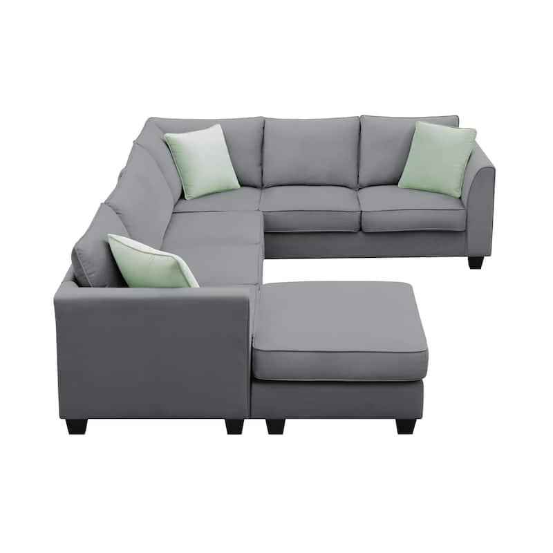 112" L-Shaped 7-Seat Modular Sofa with Ottoman