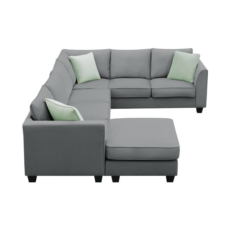 Modular Sectional Sofa with Removable Ottoman, 7 Seats Corner Sectional Sofa, L Shape Fabric Upholstered Sofa with 3 Pillows