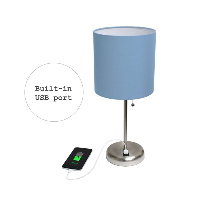 White Stick Lamp with USB charging port and Fabric Shade