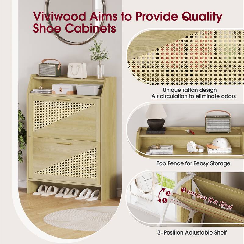 Rossetta Boho Chic 5-Flip Drawers Wooden Narrow Shoe Rack Organizer Cabinet with Visual Top Shelf