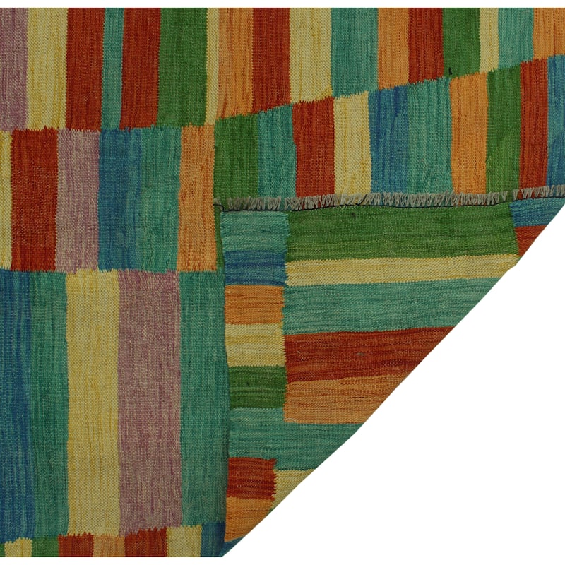 Hand-Woven Winchester Kilim Sabroo Rust/Blue Rug - 6'5" x 9'7"