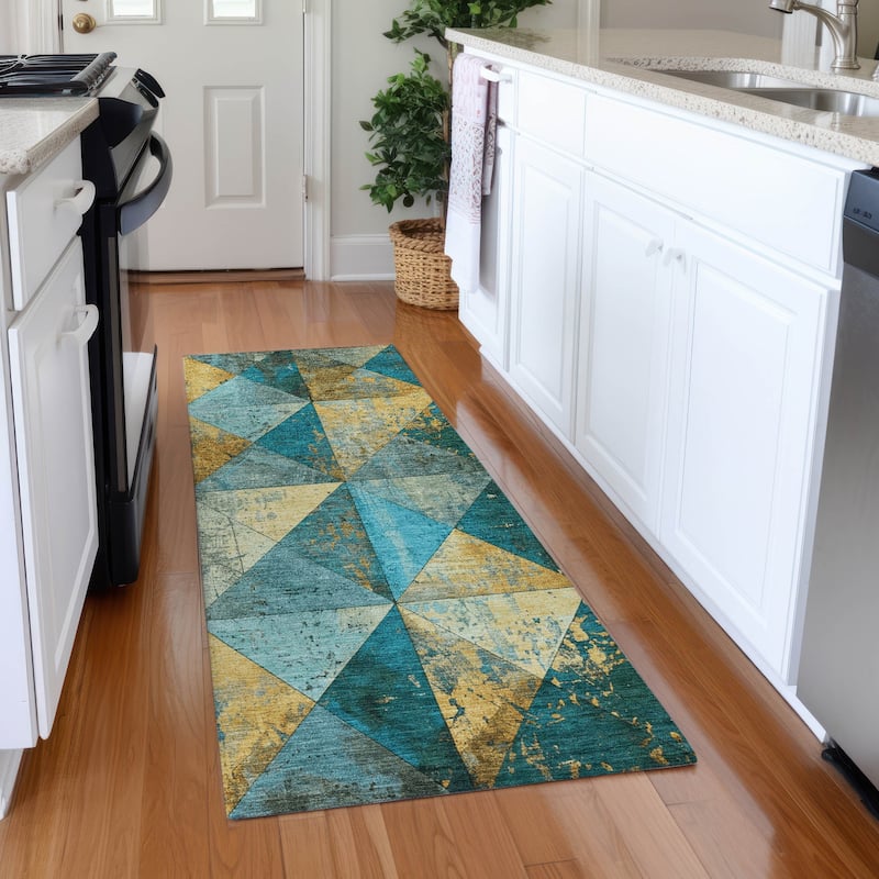 Premium Washable Super Soft Diamond Mosaic Mayfield Rug - Teal - 2'3" x 7'6"