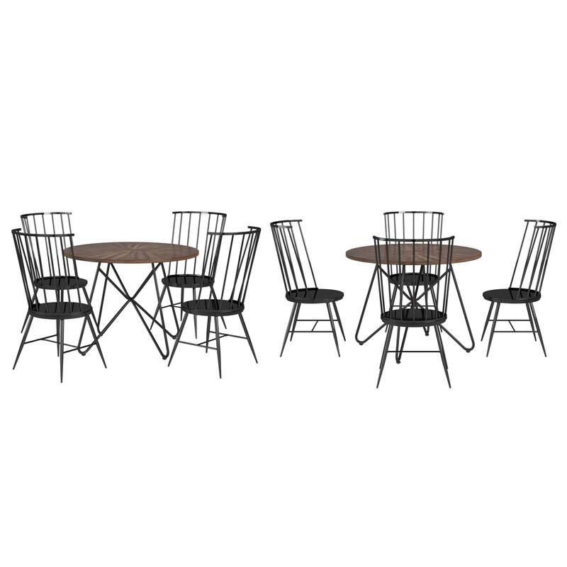 Krumlov Walnut Finish Round 5-Piece Dining Set - High Back 5 Piece Set