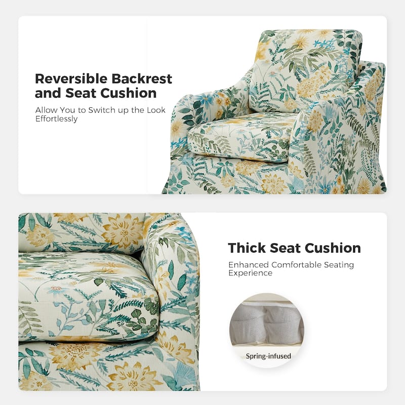 Alois Floral Slipcover Swivel Accent Chair with Removable Cushion by HULALA HOME