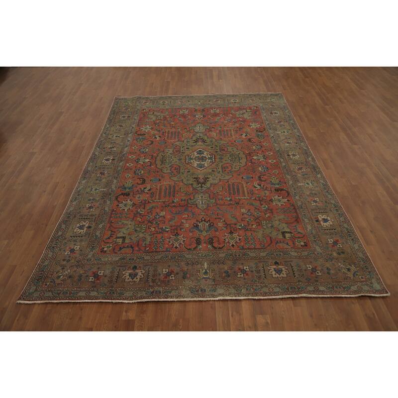 Hand Knotted Oriental 100% Wool Carpet Traditional Medallion Coral Tabriz Area Rug - 10' 9'' X 7' 8''