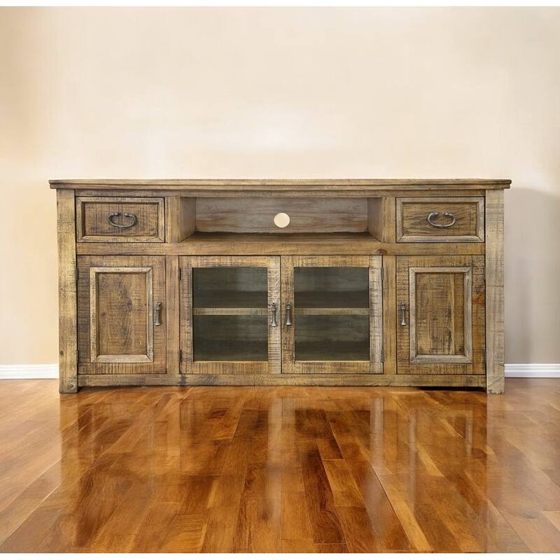 HomeRoots 70" Brown Solid Wood Cabinet Enclosed Storage Distressed TV Stand - 70' X '36.25' X '17.75 - Brown - 70' X '36.25' X '17.75