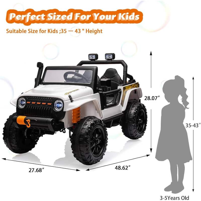 2 Seater Electric Truck, 24V Ride On Car for Kids Best Gift, White