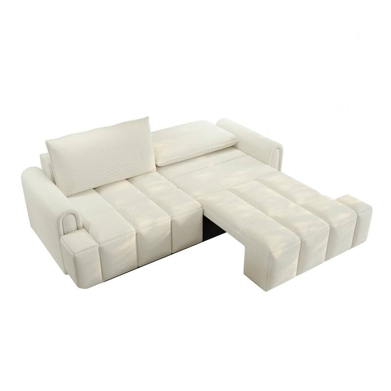 90.2" Sleeper Sofa with Pull-Out Bed, 3-in-1 Convertible Sofa Bed, Large Teddy Loveseat with Adjustable Backrest & Storage Seats