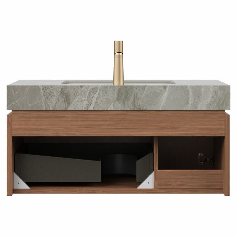 30"/36"/48" Wall-Mounted Bathroom Vanity with Ceramic Sink, Sintered Stone Countertop Floating Bathroom Storage Cabinet