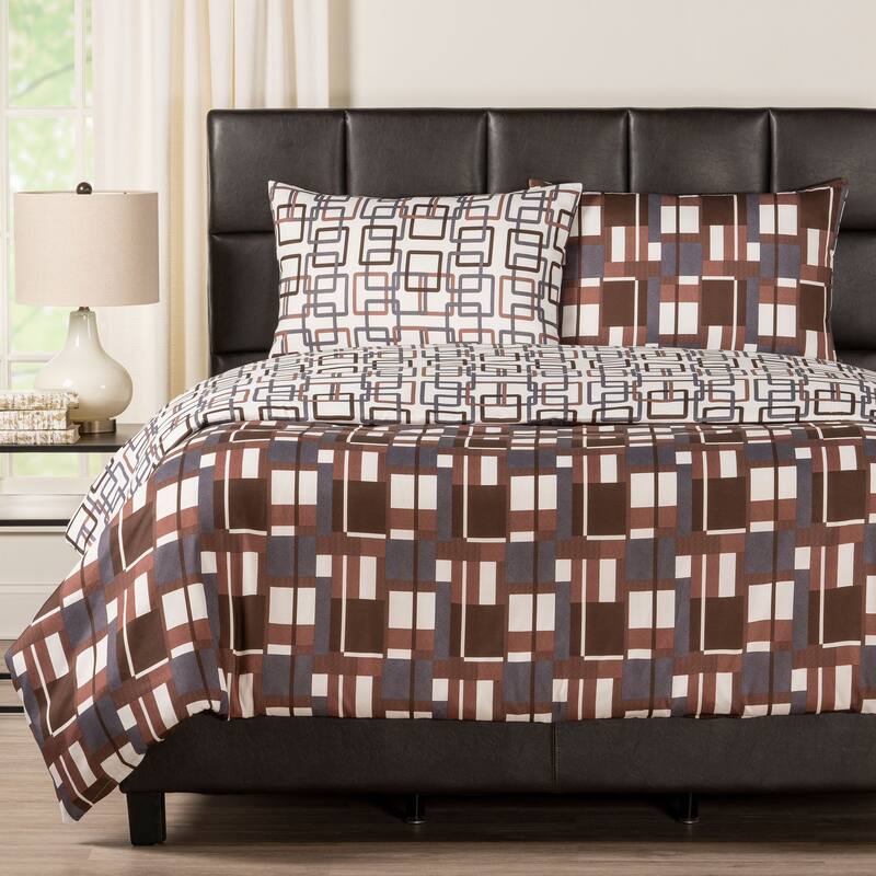 Plaid Men Reversible Print Duvet Set - Queen - 3 Piece