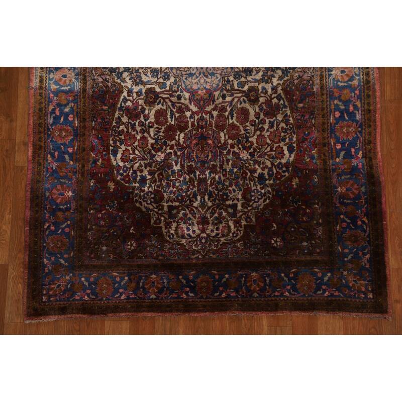 Silk Pre-1900 Antique Kashan Mohtasham Persian Area Rug Hand-knotted - 4'1" x 6'10"