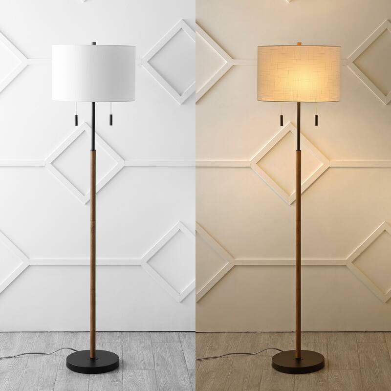 Koda 61" Rustic Farmhouse Iron Candlestick Pull Chains LED Floor Lamp, Brown Wood Finish/Black by JONATHAN Y