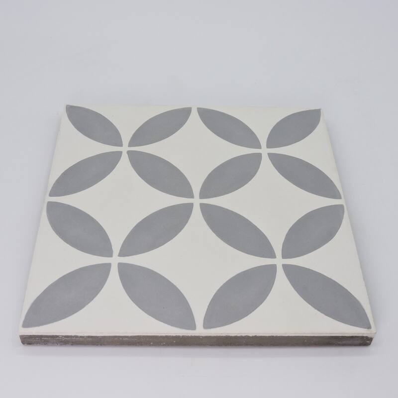 Amlo Handmade Cement Tile, 8x8, White-Grey