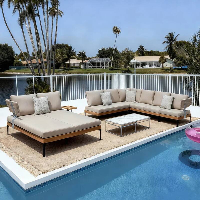 PURPLE LEAF Melben Light Grey Modular Outdoor Sectional with Cushions Flexible Layout Patio Conversation Sets