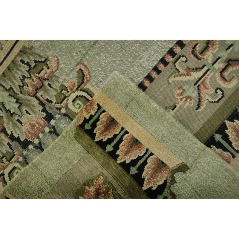 Hand Knotted Oriental 100% Wool Carpet Modern Geometric Green Nepalese Area Rug - 9' 0'' X 6' 0''