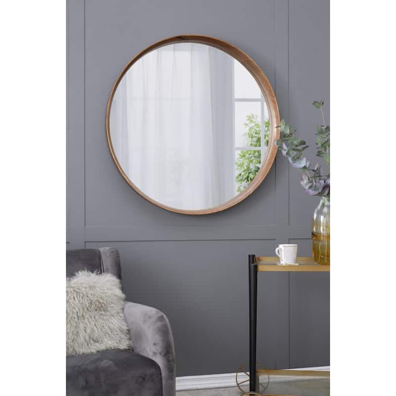 Round Pine Wooden Wall Mirror - 39.5" - Brown